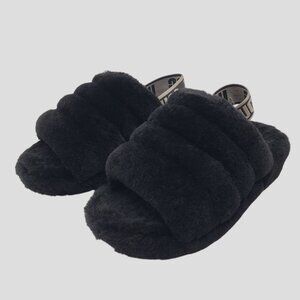Ugg Womens Fluff Yeah Slide Sandals Black Sheepskin Size 5
